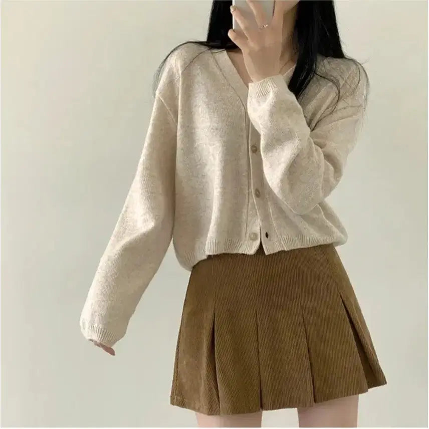 [BUNJANG] &amp;More Golden Pleats Mini Skirt (Beige, S) / 앤드모어 골덴플리츠 미니스커트 베이지 s사이즈
