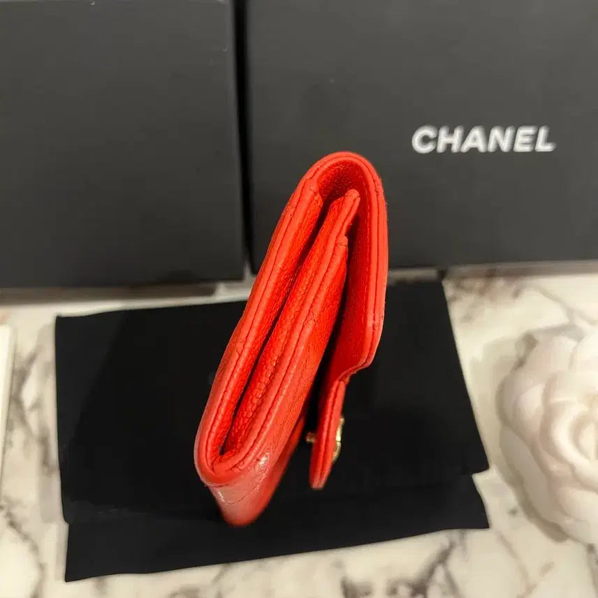 [BUNJANG] Chanel Classic Caviar Card Wallet / [정품인증O]샤넬 클래식 똑딱이 캐비어 카드지갑 레드 금장