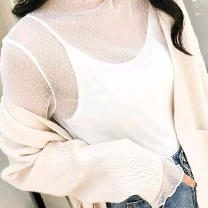 [BUNJANG] Sheer Mesh Blouse Set / [새상품] 2장 일괄 시스루 망사 블라우스 티셔츠 2개 세트