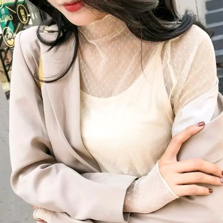 [BUNJANG] Sheer Mesh Blouse Set / [새상품] 2장 일괄 시스루 망사 블라우스 티셔츠 2개 세트