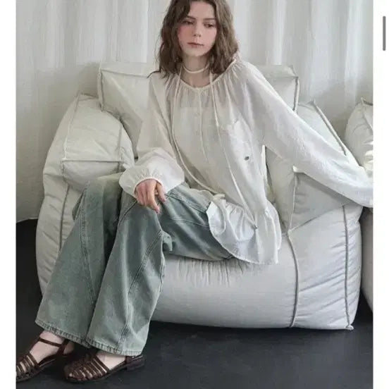 [BUNJANG] Mikene Tie Blouse White / 미케네 타이 블라우스 화이트