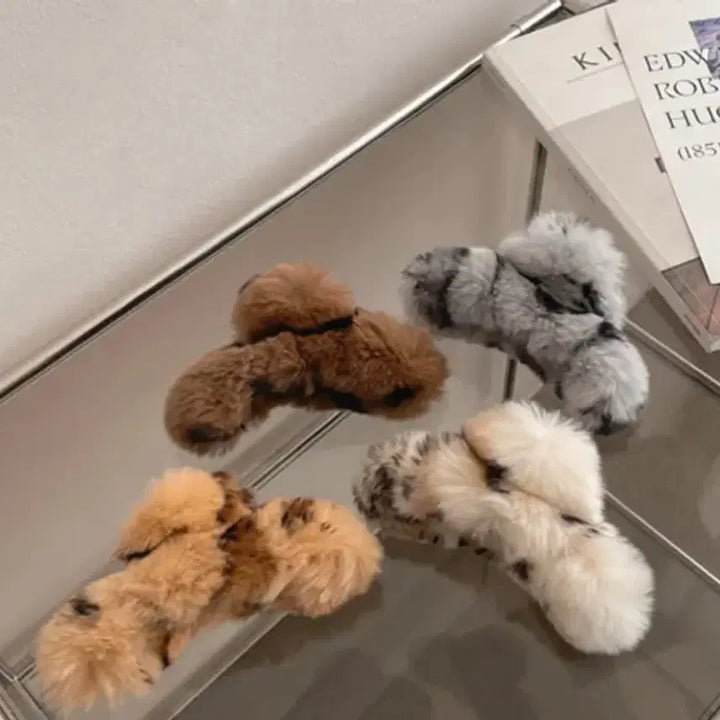 [BUNJANG] Rabbit Fur Leopard Hair Clip / 토끼털 머리집게 머리핀 (핑크레오파드, 흰레오파드, 모카레오파드)