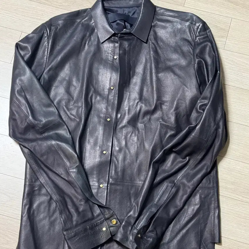[BUNJANG] JUUN.J Navy Leather Shirt Jacket / JUUN.J 네이비 레더 셔츠 자켓