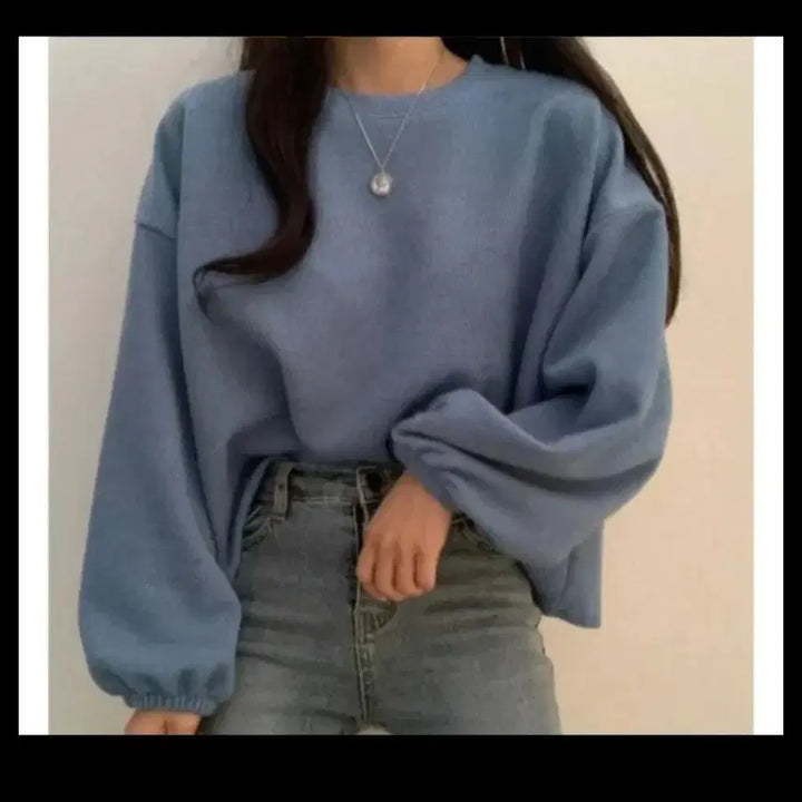 [BUNJANG] Round Neck Balloon Fit Long Sleeve T-Shirt / (새상품)라운드넥 벌룬핏 블루