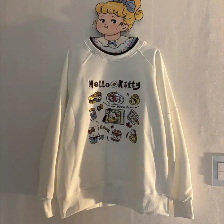 [BUNJANG] Vintage Kitty Embroidered Sweatshirt / 키티 자수 맨투맨 빈티지