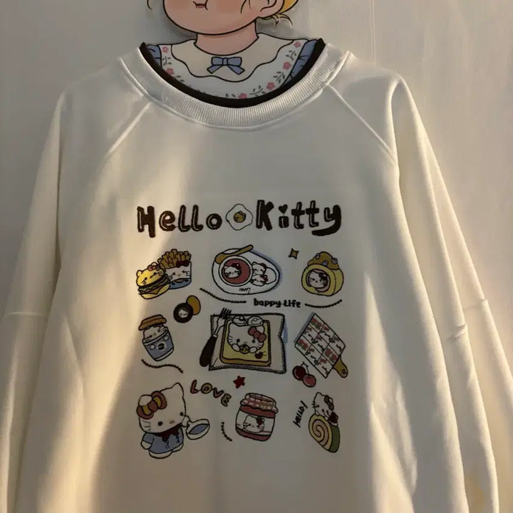 [BUNJANG] Vintage Kitty Embroidered Sweatshirt / 키티 자수 맨투맨 빈티지