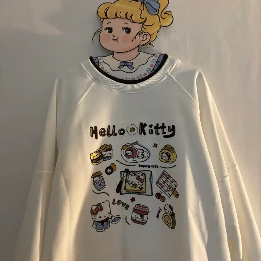 [BUNJANG] Vintage Kitty Embroidered Sweatshirt / 키티 자수 맨투맨 빈티지