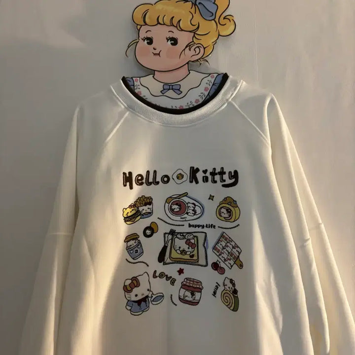 [BUNJANG] Vintage Kitty Embroidered Sweatshirt / 키티 자수 맨투맨 빈티지