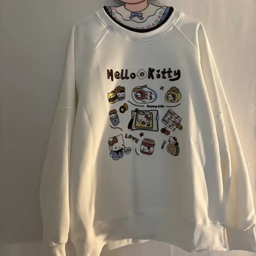 [BUNJANG] Vintage Kitty Embroidered Sweatshirt / 키티 자수 맨투맨 빈티지