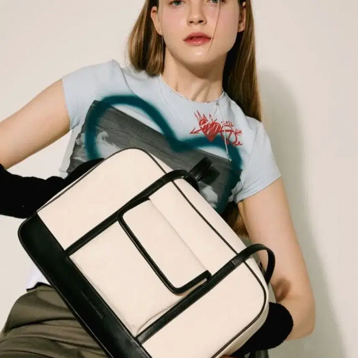 [BUNJANG] Jill by Jill Stuart Canvas Pocket Bowling Bag / 질바이질스튜어트 캔버스 포켓 볼링백 스쿨백