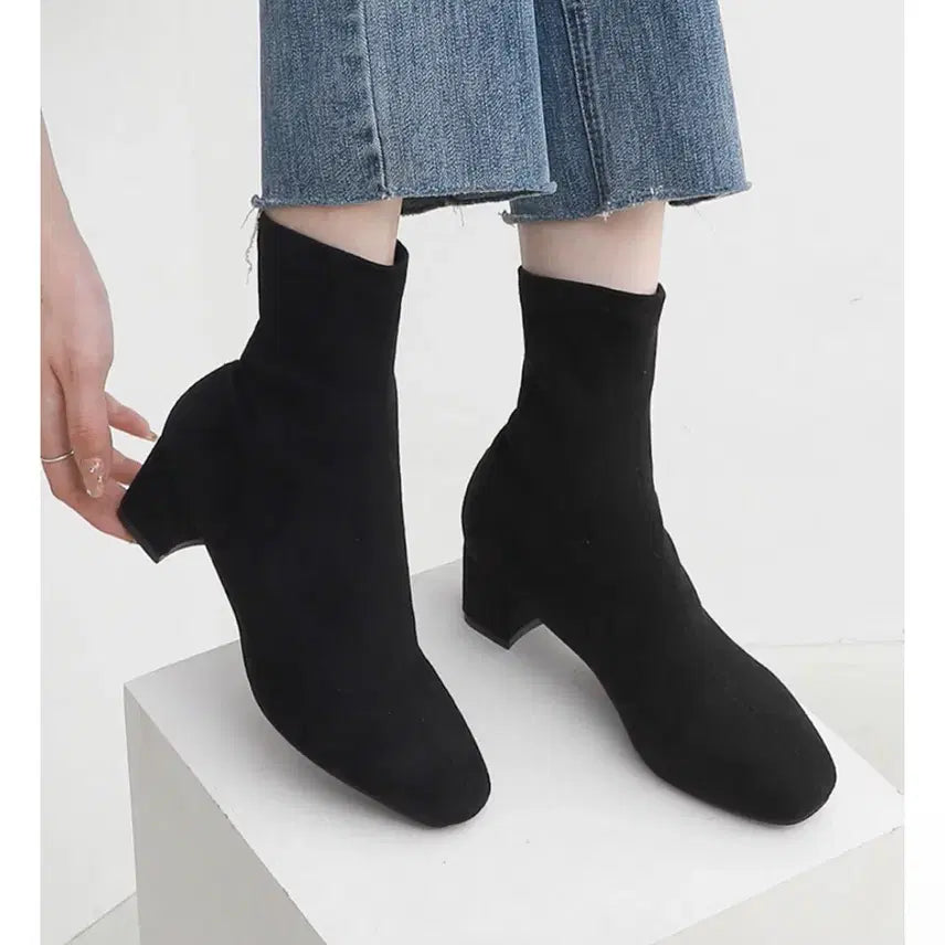 [BUNJANG] ISSUE Suede Ankle Boots / 225)잇슈 사각코 스웨이드 삭스부츠 앵클부츠