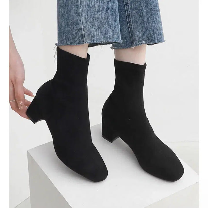 [BUNJANG] ISSUE Suede Ankle Boots / 225)잇슈 사각코 스웨이드 삭스부츠 앵클부츠