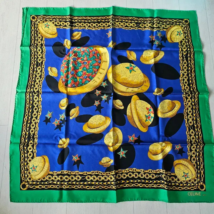 [BUNJANG] Celine Silk Scarf / 셀린느 실크 스카프 블루/그린 실크