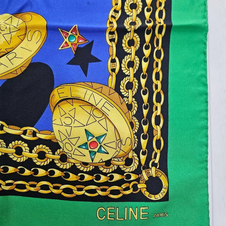 [BUNJANG] Celine Silk Scarf / 셀린느 실크 스카프 블루/그린 실크