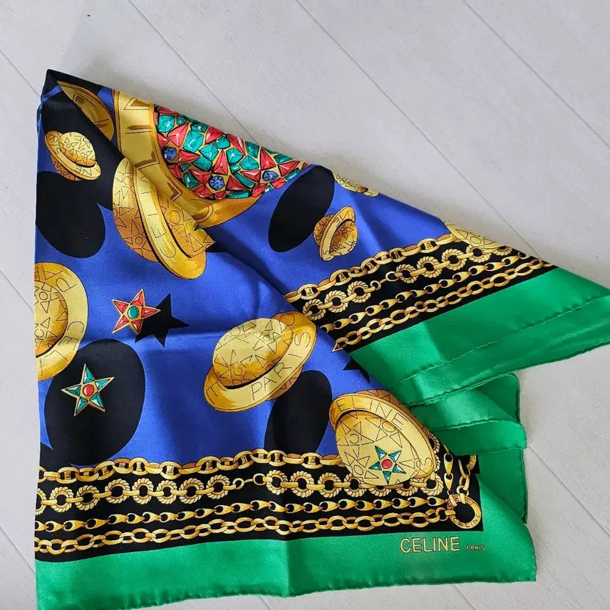 [BUNJANG] Celine Silk Scarf / 셀린느 실크 스카프 블루/그린 실크
