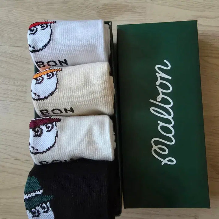 [BUNJANG] Malbon Double-Layer Crew Socks (4-Piece Set) / 예쁜양말 이중바닥 중목 4개