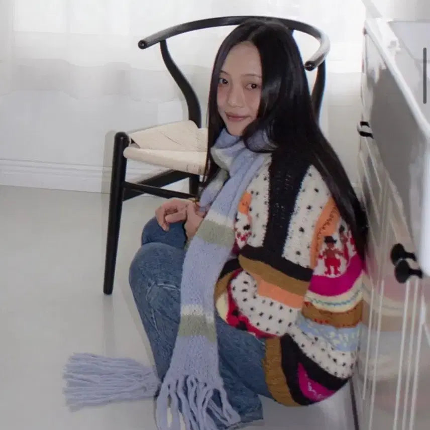 [BUNJANG] Snuggist Fluffy Stripe Muffler / 스너기스트 플러피 스트라이프 머플러 소프트블루