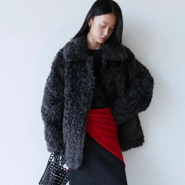 [BUNJANG] Monoha Reversible Fluffy Fur Coat Dark Gray / 모노하 리버시블 플러피 퍼 코트 다크그레이(퍼 자켓 겸 무스탕)(오늘만)