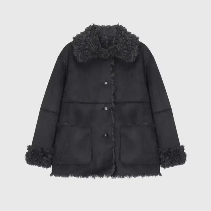 [BUNJANG] Monoha Reversible Fluffy Fur Coat Dark Gray / 모노하 리버시블 플러피 퍼 코트 다크그레이(퍼 자켓 겸 무스탕)(오늘만)