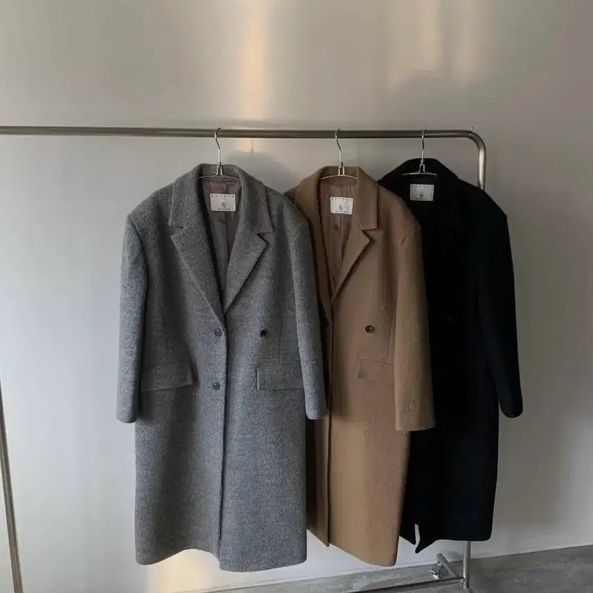 [BUNJANG] Maxi Wool 100% Terry Color Block Oversized Winter Long Coat / 맥시 울 100% 테리 배색포인트 오버핏 한겨울 롱코트 그레이 새상품