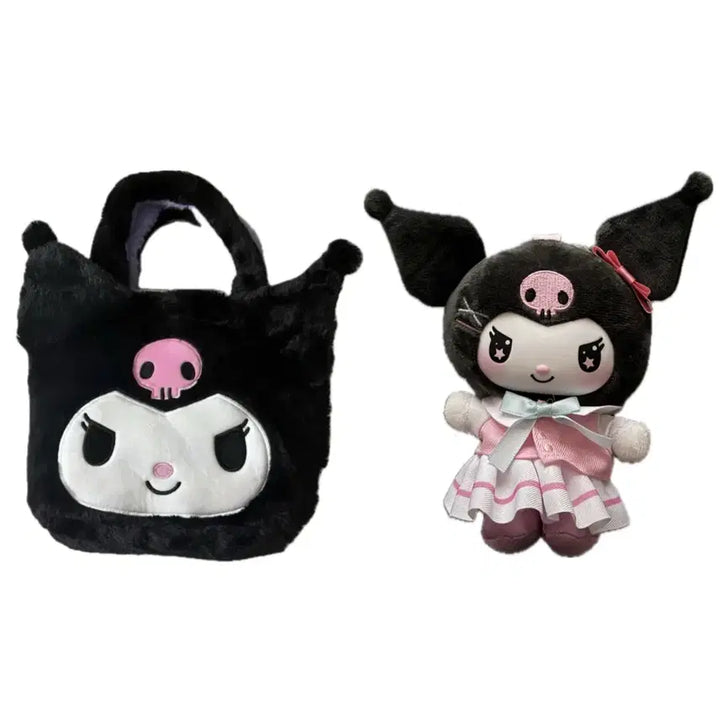 [BUNJANG] Sanrio Kuromi Tote Bag / 산리오 쿠로미 퍼 토트백 양면 가방 + 쿠로미 키링 인형