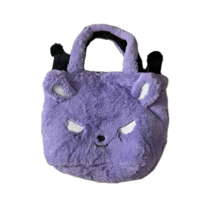 [BUNJANG] Sanrio Kuromi Tote Bag / 산리오 쿠로미 퍼 토트백 양면 가방 + 쿠로미 키링 인형
