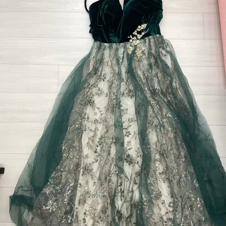 [BUNJANG] Anna Velvet Teal Dress / 안나 벨벳 청록색 드레스 새상품