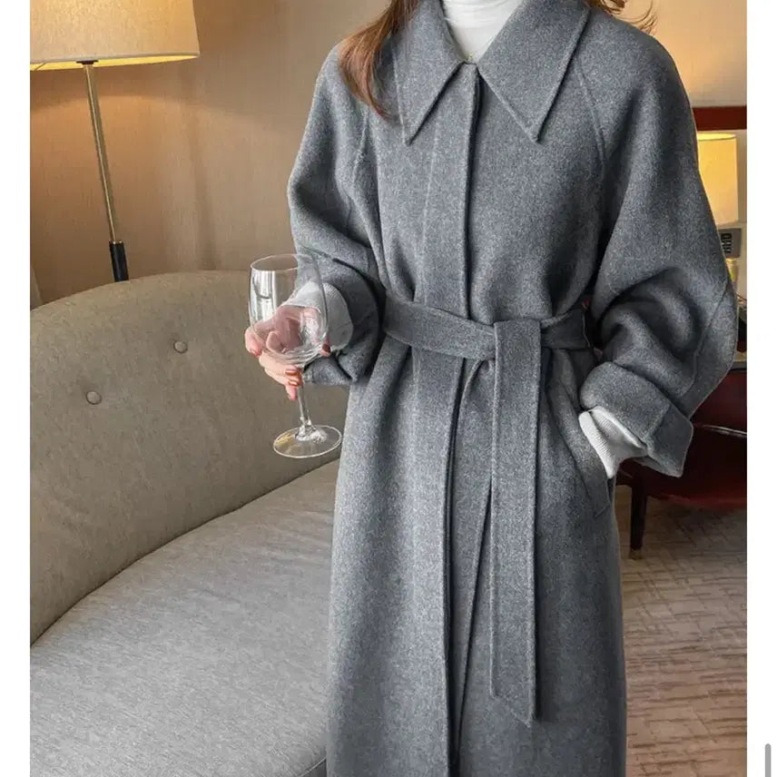 [BUNJANG] Handmade Grey Long Coat / 핸드메이드 그레이 롱코트
