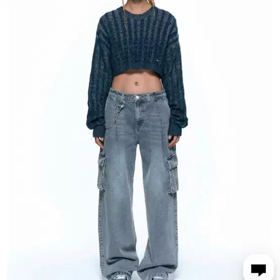 [BUNJANG] In Silence Woman Soft Cable Cropped Knit - Blue / 인사일런스우먼 소프트 케이블 크롭 니트 BLUE