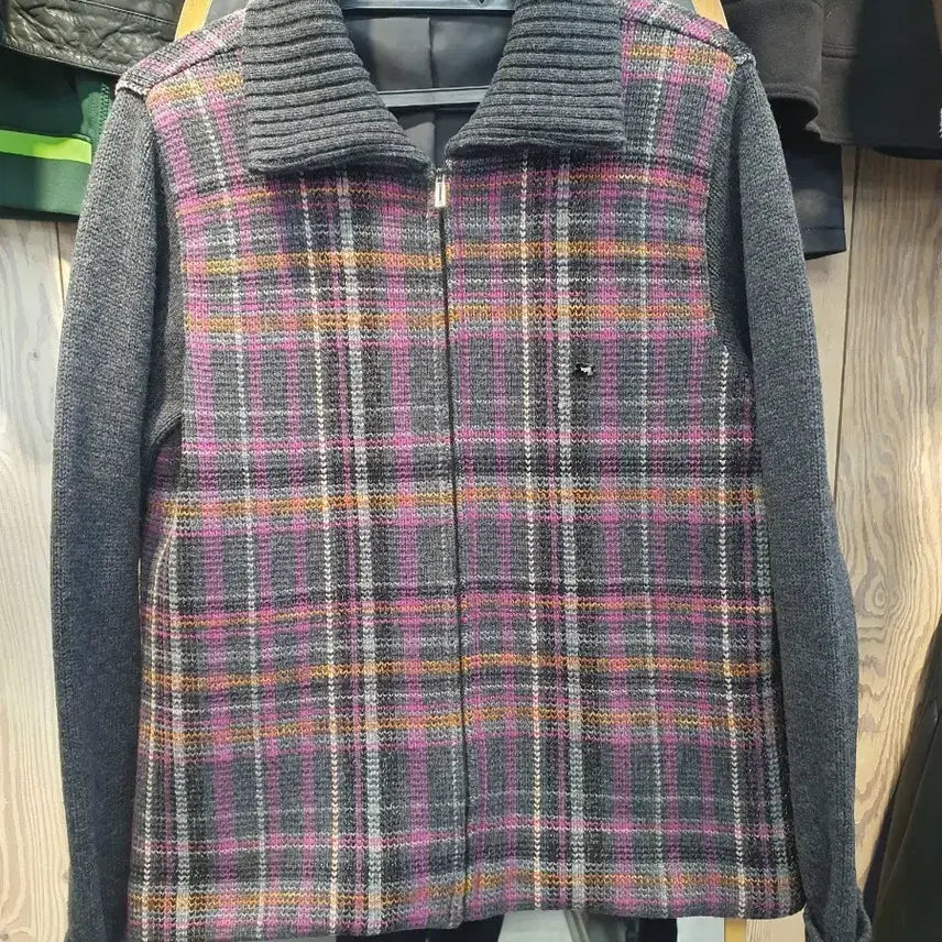 [BUNJANG] PAT Wool Blend Check Knit Zip Jacket (77-88) / PAT 정품 / 여성 울 91% 체크 니트 집업 자켓 (77~88)