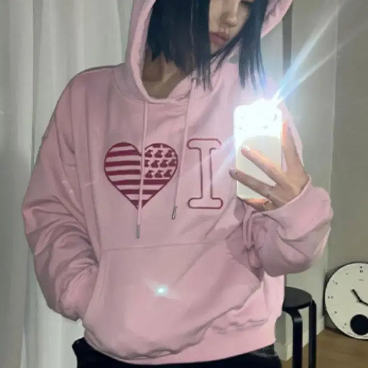 [BUNJANG] Kirsh Crop Hoodie [Pink] / 무신사 아이러브 키르시 후드 핑크