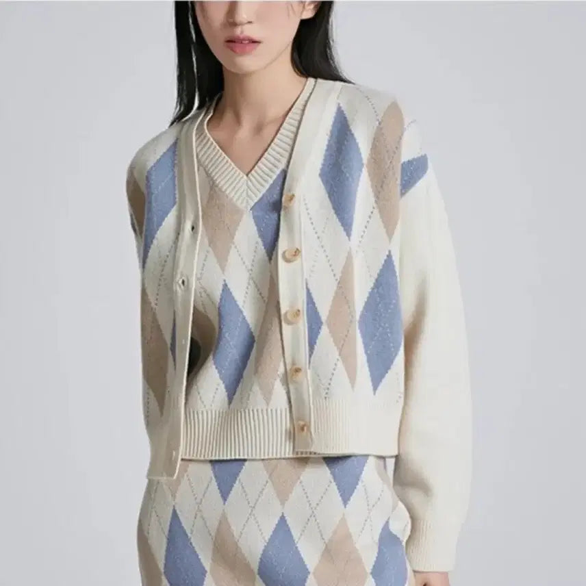 [BUNJANG] Spao Argyle Knit Cardigan / (새옷)스파오 아가일 니트 가디건