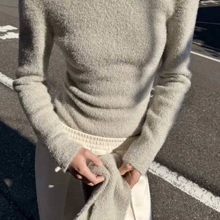 [BUNJANG] Dragon Blues Metallic Silver Beige Pullover / 드래곤블루스 머플러 셋 메탈릭 풀오버 - 실버베이지