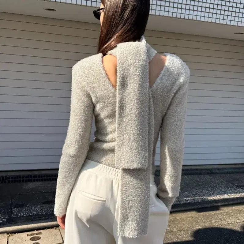 [BUNJANG] Dragon Blues Metallic Silver Beige Pullover / 드래곤블루스 머플러 셋 메탈릭 풀오버 - 실버베이지