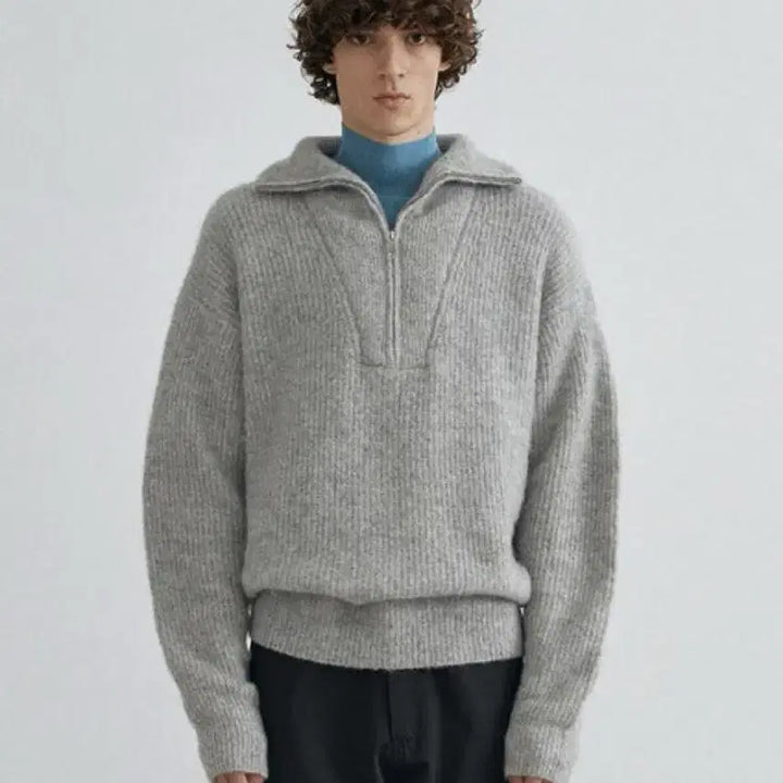 [BUNJANG] HEUTE Gray Mohair Knit Half Zip-Up / 호이테 HEUTE 모헤어 니트 하프집업 그레이