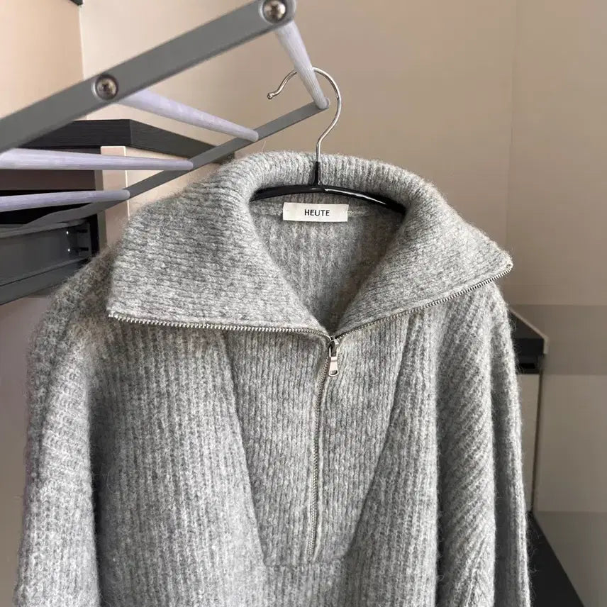 [BUNJANG] HEUTE Gray Mohair Knit Half Zip-Up / 호이테 HEUTE 모헤어 니트 하프집업 그레이