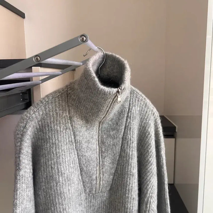 [BUNJANG] HEUTE Gray Mohair Knit Half Zip-Up / 호이테 HEUTE 모헤어 니트 하프집업 그레이