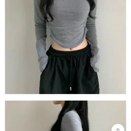 [BUNJANG] Crop Shirring Long Sleeve T-shirt / 크롭 셔링 긴팔 티셔츠 먹색
