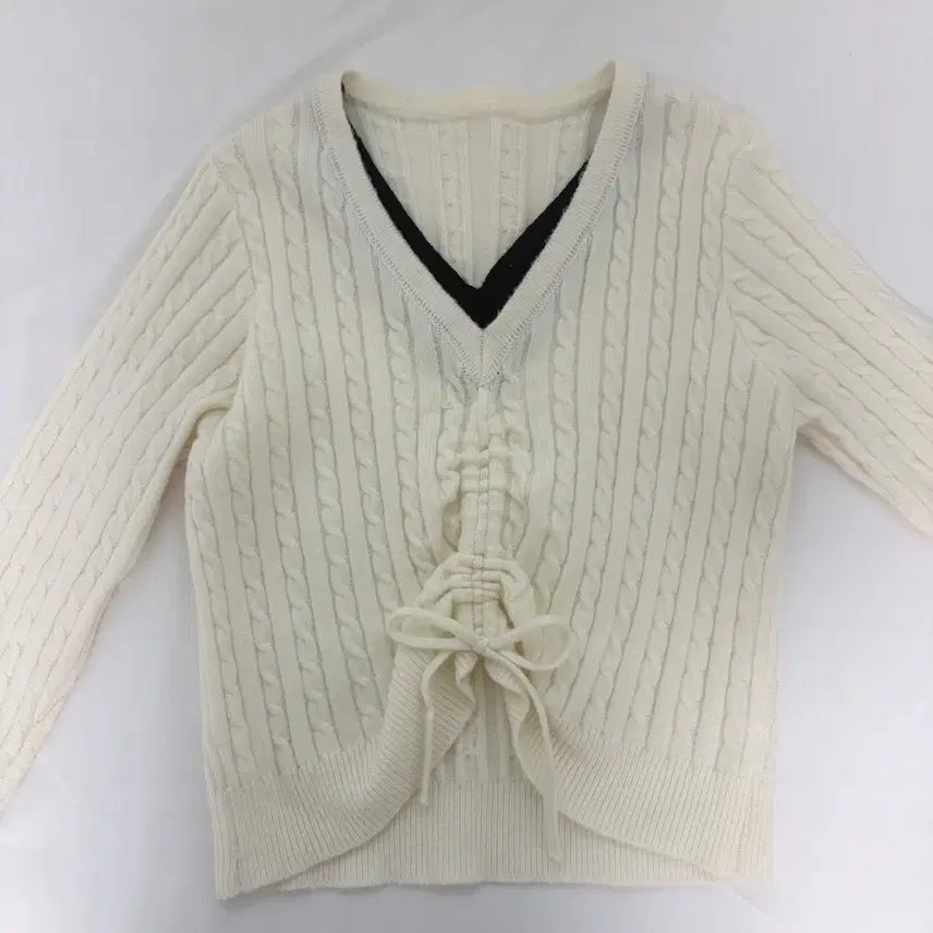 [BUNJANG] Ivory Cable Knit Shirring Cardigan / 아이보리 꽈배기 셔링 니트
