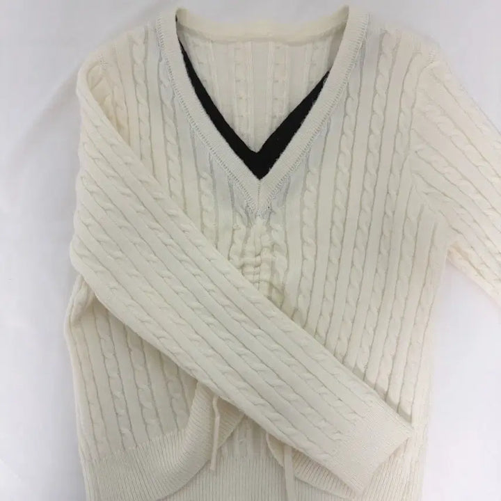 [BUNJANG] Ivory Cable Knit Shirring Cardigan / 아이보리 꽈배기 셔링 니트