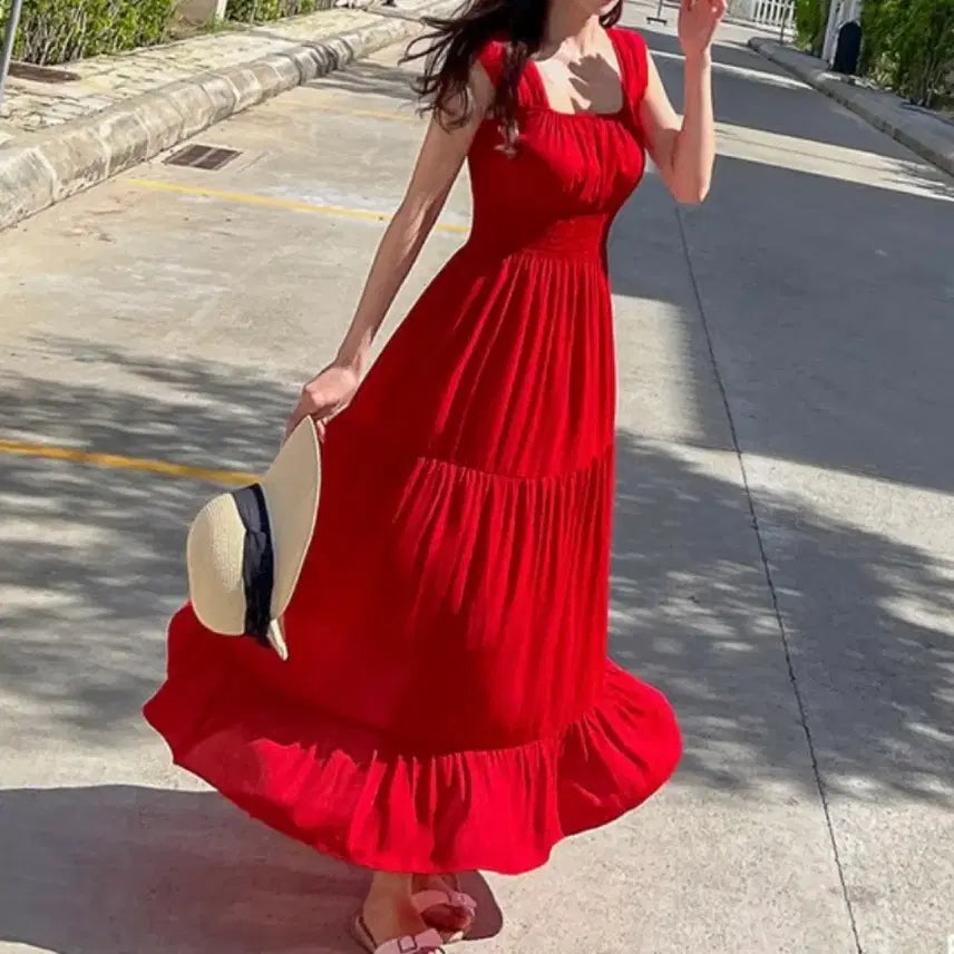 [BUNJANG] Vacation Red Long Dress / 휴양지 레드 롱 원피스 비치