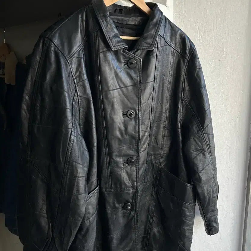 [BUNJANG] Vintage Leather Car Coat / 빈티지 가죽 카코트