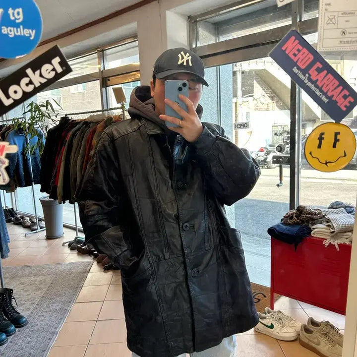 [BUNJANG] Vintage Leather Car Coat / 빈티지 가죽 카코트