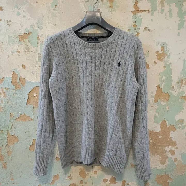 [BUNJANG] Polo Ralph Lauren Cable Knit Sweater / [무배]폴로 랄프로렌 꽈배기 회색 니트 66/77
