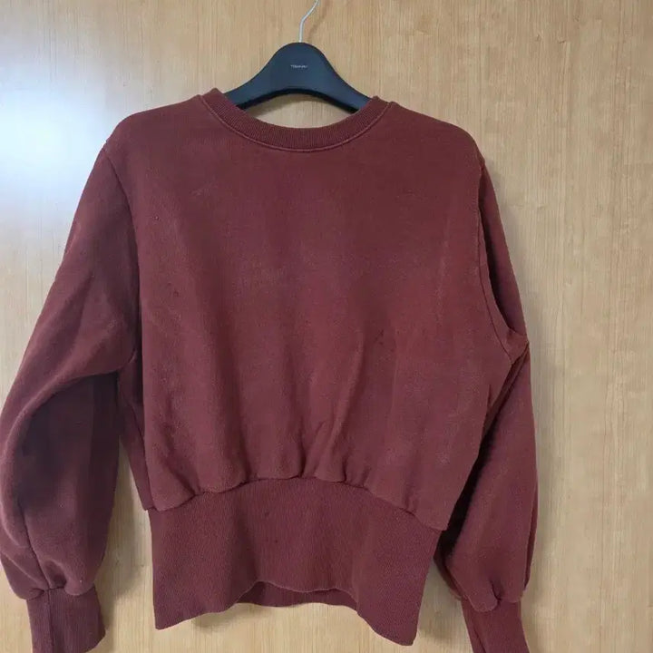 [BUNJANG] Burgundy Puff Sleeve Fleece Sweatshirt / 버건디 퍼프 기모 맨투맨 티셔츠