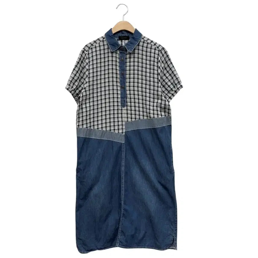 [BUNJANG] Vintage Check Denim Mix Long Dress / 빈티지 체크 데님 믹스 롱 원피스