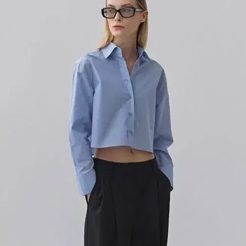 [BUNJANG] Crop Blue Shirt / 크롭 블루 셔츠