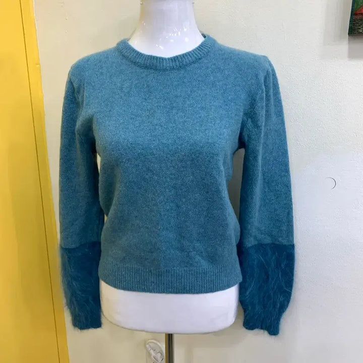 [BUNJANG] Blue Puff Sleeve Knit Sweater / 블루 퍼프 소매 니트 스웨터
