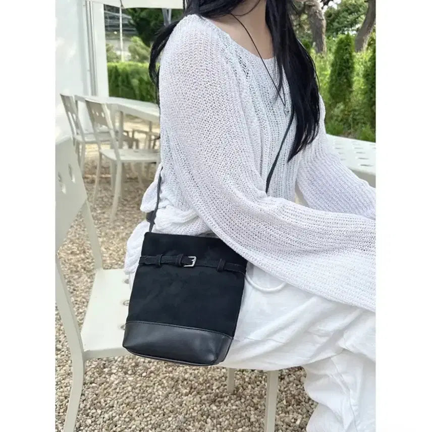 [BUNJANG] Suede Leather Mini Crossbody Bag / 스웨이드 레더 미니 벨트 가죽 숄더 크로스백