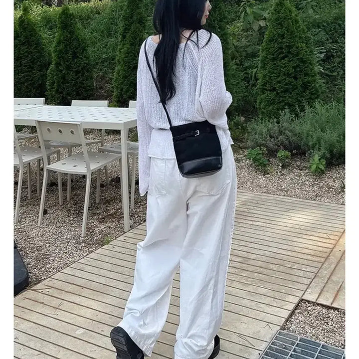 [BUNJANG] Suede Leather Mini Crossbody Bag / 스웨이드 레더 미니 벨트 가죽 숄더 크로스백